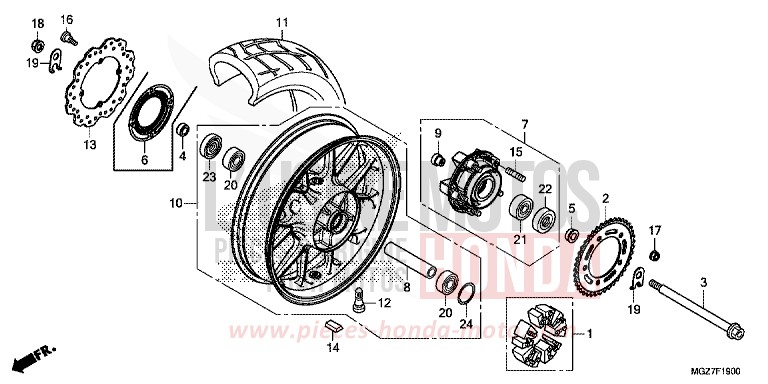 REAR WHEEL for CB500X ABS PEARL HIMALAYAS WHITE (NHA87) from 2014